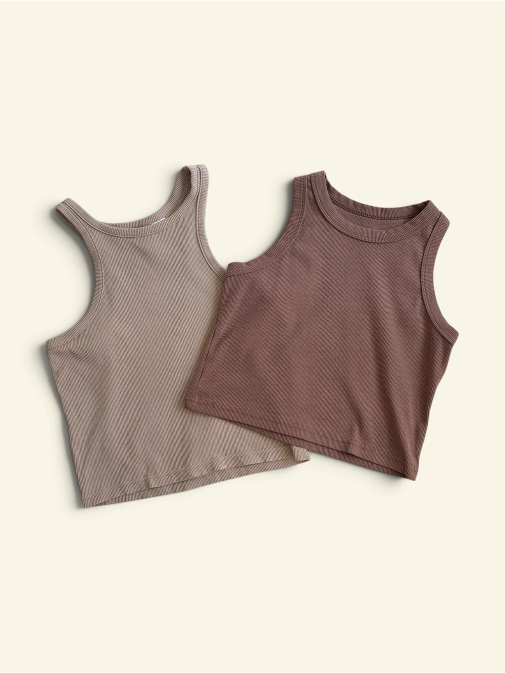 H&M Divided Ribbed Crop Tank Top Bundle Size S Brown Beige Neutrals Crew Neck